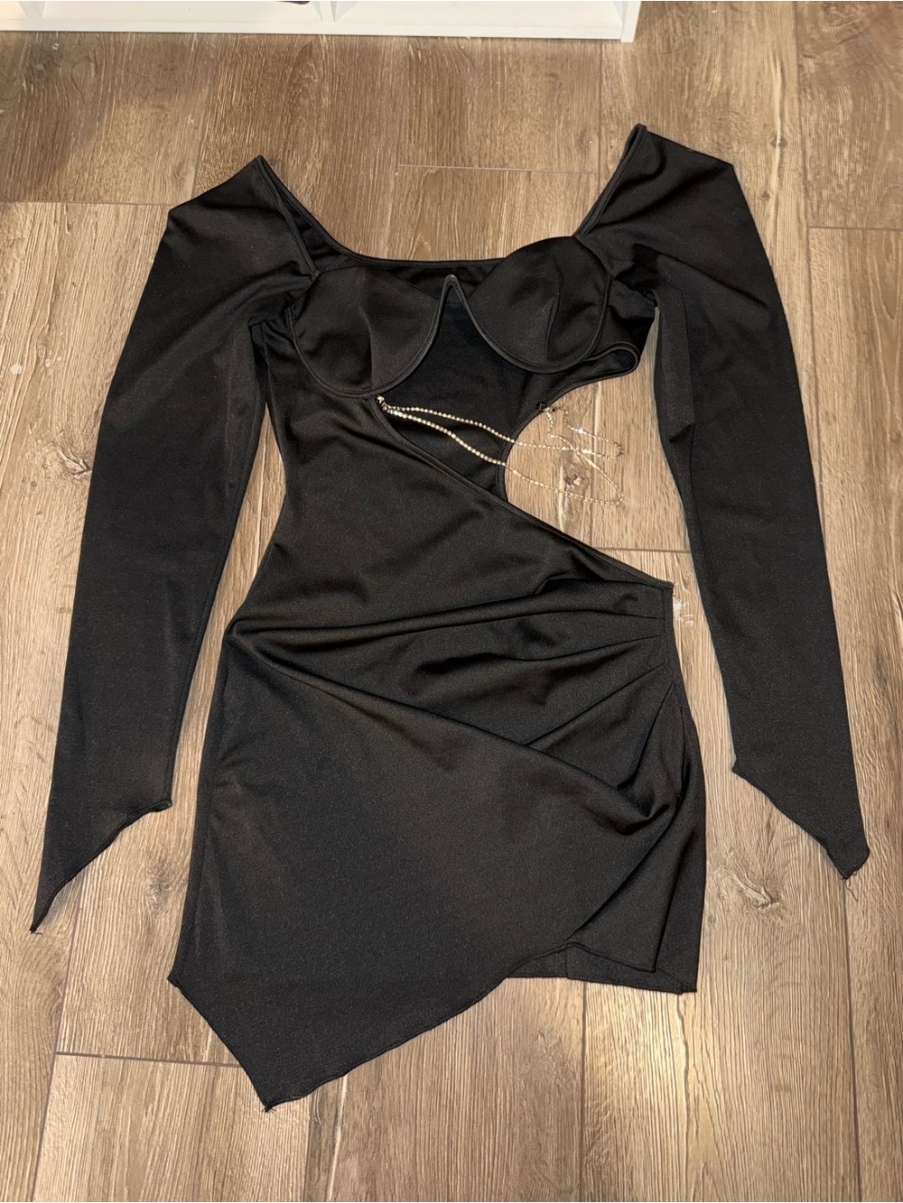 Zaful Black Long-Sleeve Asymmetric Cutout Mini Dress